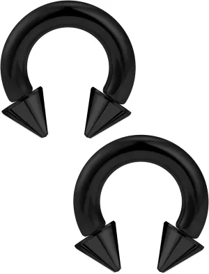 Ftovosyo PA Ring Internally Threaded Spike Circular Barbells Horseshoe Black Large Septum Ring Ear Gauges Earrings 2G 4G 6G 8G 12mm/16mm Surgical Steel Pierced Body Jewelry for Women Men