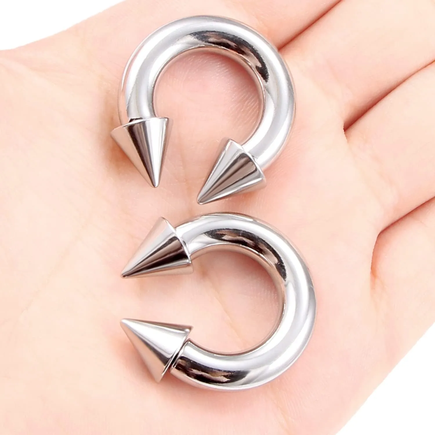 Ftovosyo PA Ring Internally Threaded Spike Circular Barbells Horseshoe Large Septum Ring Ear Gauges Earrings 2G 4G 6G 8G 10G 12mm/16mm 316L Surgical Steel Pierced Body Jewelry for Women Men