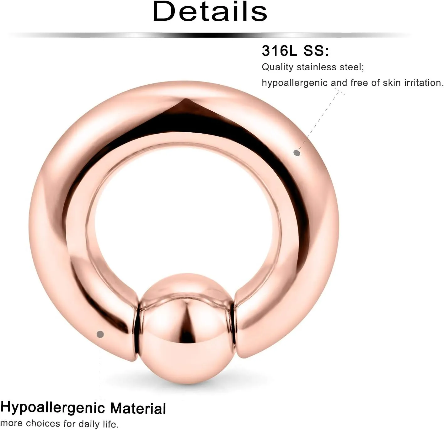 Ftovosyo PA Rings Captive Bead Rings Spring Action CBR Monster Ring Large Septum Ring Ear Gauges Earrings 2G 4G 6G 8G 12mm/16mm 316L Surgical Steel Pierced Body Jewelry for Women Men