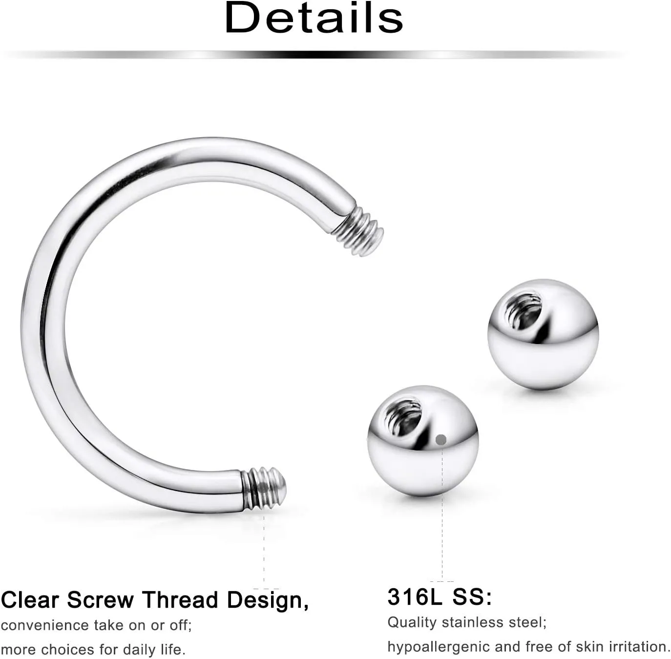 Ftovosyo Septum Ring 14g 36Pcs Surgical Steel Tragus Earrings Hoop Horseshoe Lip Rings Helix Cartilage Conch Hoop Earring Piercing Jewelry for Women Men 8mm 10mm 12mm 14mm