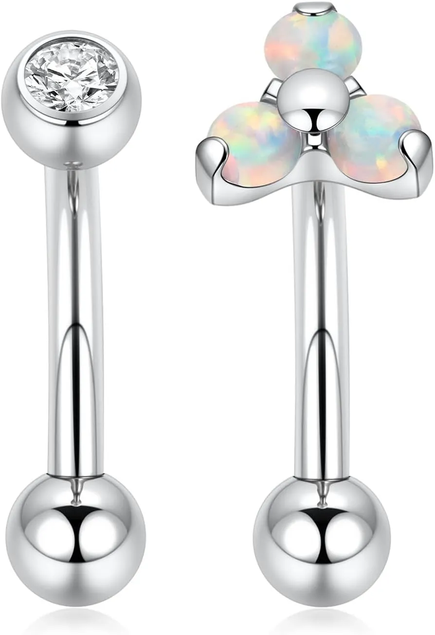 FUNLMO 2pcs Rook Daith Eyebrow Piercing Jewelry G23 Titanium Vertical Labret Lip Jewelry Rook Earring Small Belly Button Ring Curved Barbell Cartilage Earring 16G 8mm