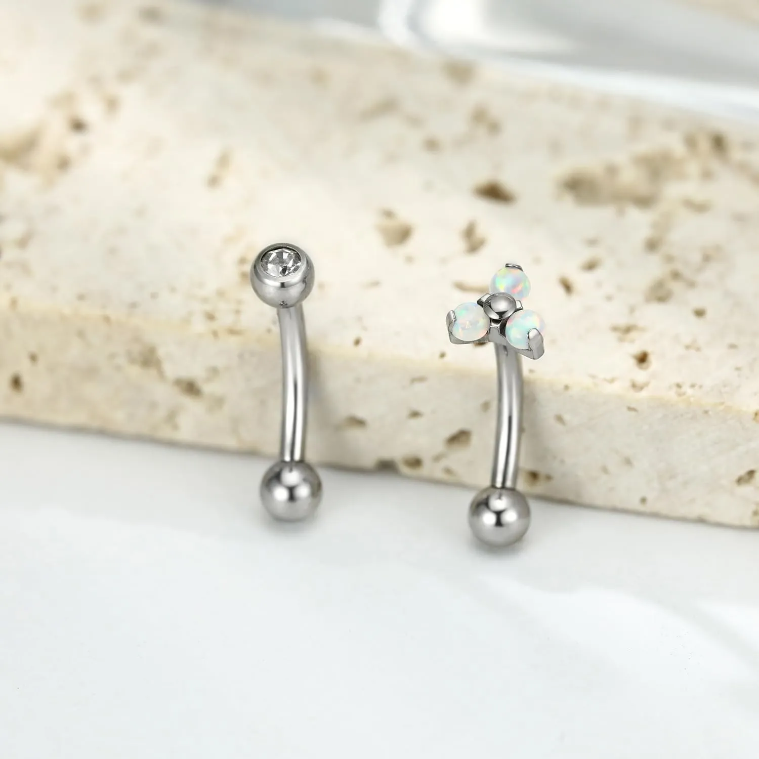 FUNLMO 2pcs Rook Daith Eyebrow Piercing Jewelry G23 Titanium Vertical Labret Lip Jewelry Rook Earring Small Belly Button Ring Curved Barbell Cartilage Earring 16G 8mm