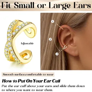 FUNRUN JEWELRY 12Pcs Ear Cuff Earrings for Women Non Piercing 14K Gold Plated Ear Cuffs Non Pierced Clip on Cartilage Earring Adjustable Fake Earrings