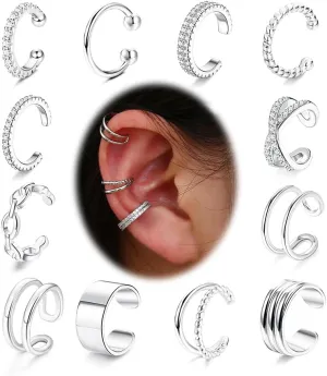 FUNRUN JEWELRY 12Pcs Ear Cuff For Women Non Piercing 14K Gold Plated Ear Cuff Gold Cuff Earrings For Women Pierced Earring Cuffs Non Pierced Lightweight