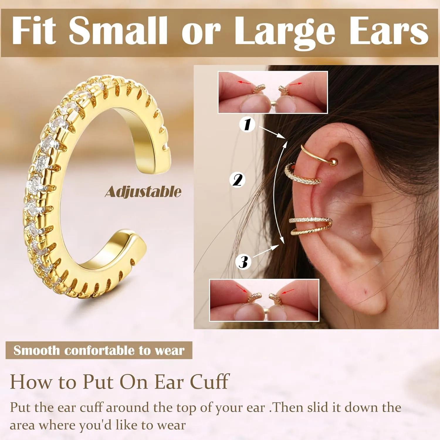 FUNRUN JEWELRY Ear Cuff Earrings for Women Non Piercing 14K Gold Plated Ear Cuffs Non Pierced Adjustable Fake Earrings 3-4PCS