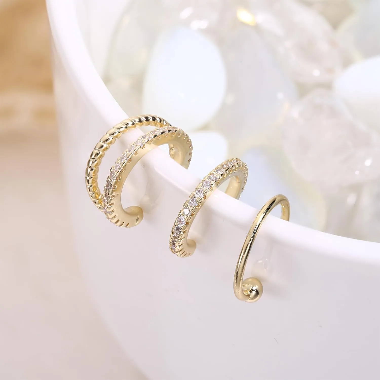 FUNRUN JEWELRY Ear Cuff Earrings for Women Non Piercing 14K Gold Plated Ear Cuffs Non Pierced Adjustable Fake Earrings 3-4PCS