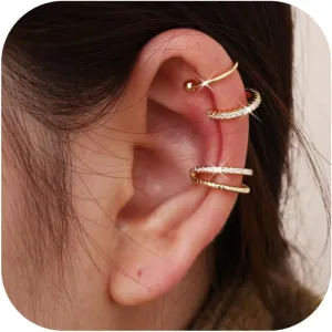 FUNRUN JEWELRY Ear Cuff Earrings for Women Non Piercing 14K Gold Plated Ear Cuffs Non Pierced Adjustable Fake Earrings 3-4PCS