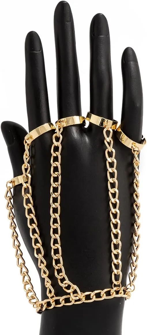 Fuqimanman2020 Punk Adjustable Chain Finger Rings Bracelet Hand Harness Layered Stackable Gothic Cool Statement Cosplay Biker Jewelry for Women Men
