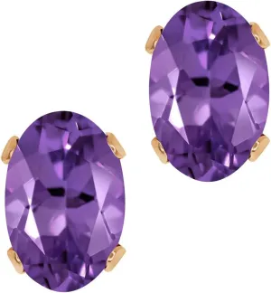 Gem Stone King 0.90 Ct Oval Shape Purple Amethyst 18K Rose Gold Plated Silver Stud Earrings For Women Men