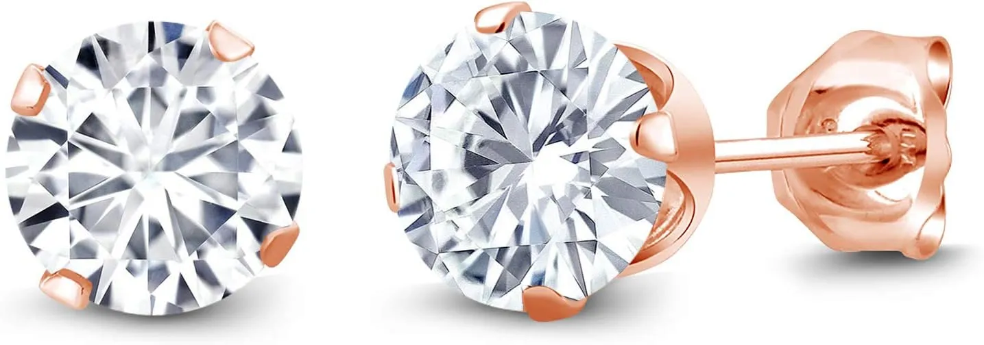Gem Stone King 1.00 Ct G/H VVS-VS Lab Grown Diamond 18K Rose Gold Plated Silver Stud Earrings For Women Men