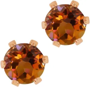 Gem Stone King 1.20 Ct Round Shape Orange Mystic Topaz Rose Gold Plated Brass Stud Earrings For Women Men