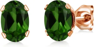 Gem Stone King 1.40 Ct 7x5mm Green Chrome Diopside 18K Rose Gold Plated Silver Stud Earrings For Women Men