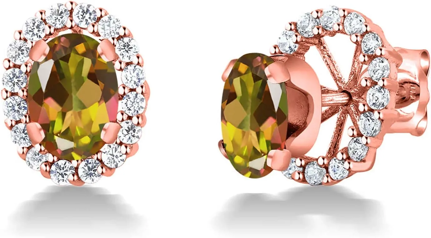 Gem Stone King 18K Rose Gold Plated Silver Oval Mango Mystic Topaz Removable Jacket Stud Earrings For Women