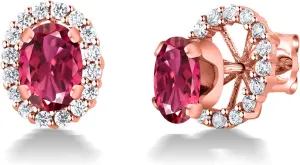Gem Stone King 18K Rose Gold Plated Silver Oval Pink Tourmaline Removable Jacket Stud Earrings For Women