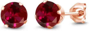 Gem Stone King 18K Rose Gold Plated Silver Red Created Ruby Stud Earrings For Women Men (1.20 Cttw, Round 5MM)
