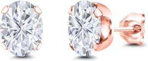 Gem Stone King 18K Rose Gold Plated Silver Stud Earrings For Women Men Oval Moissanite (3.00 Cttw)