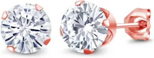 Gem Stone King 18K Rose Gold Plated Silver Stud Earrings For Women Men Round Moissanite 2.40cttw