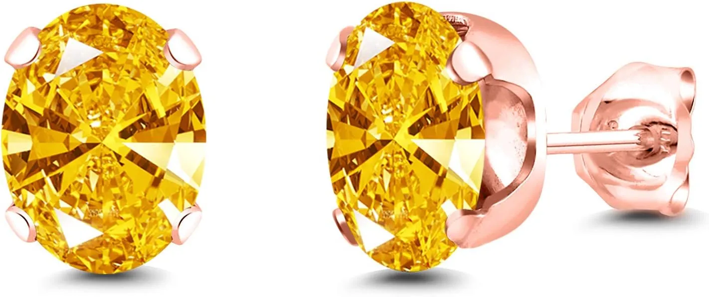Gem Stone King 18K Rose Gold Plated Silver Stud Earrings For Women Men Set with Golden Yellow Zirconia