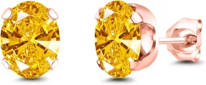 Gem Stone King 18K Rose Gold Plated Silver Stud Earrings For Women Men Set with Golden Yellow Zirconia