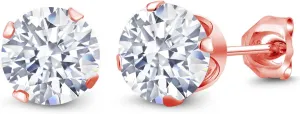 Gem Stone King 18K Rose Gold Plated Silver Stud Earrings For Women Men Set with Round White Zirconia