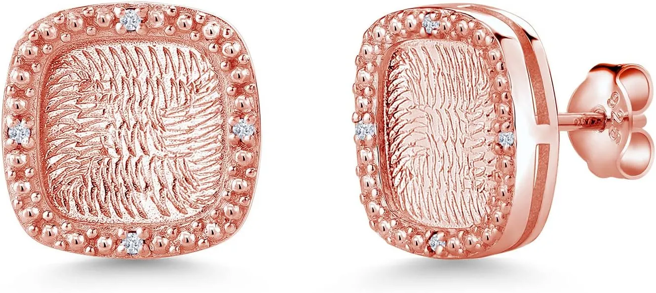 Gem Stone King 18K Rose Gold Plated Silver Stud Earrings Set with Round White Zirconia