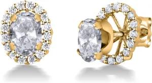 Gem Stone King 18K Yellow Gold Plated Silver Oval White Topaz Removable Jacket Stud Earrings For Women