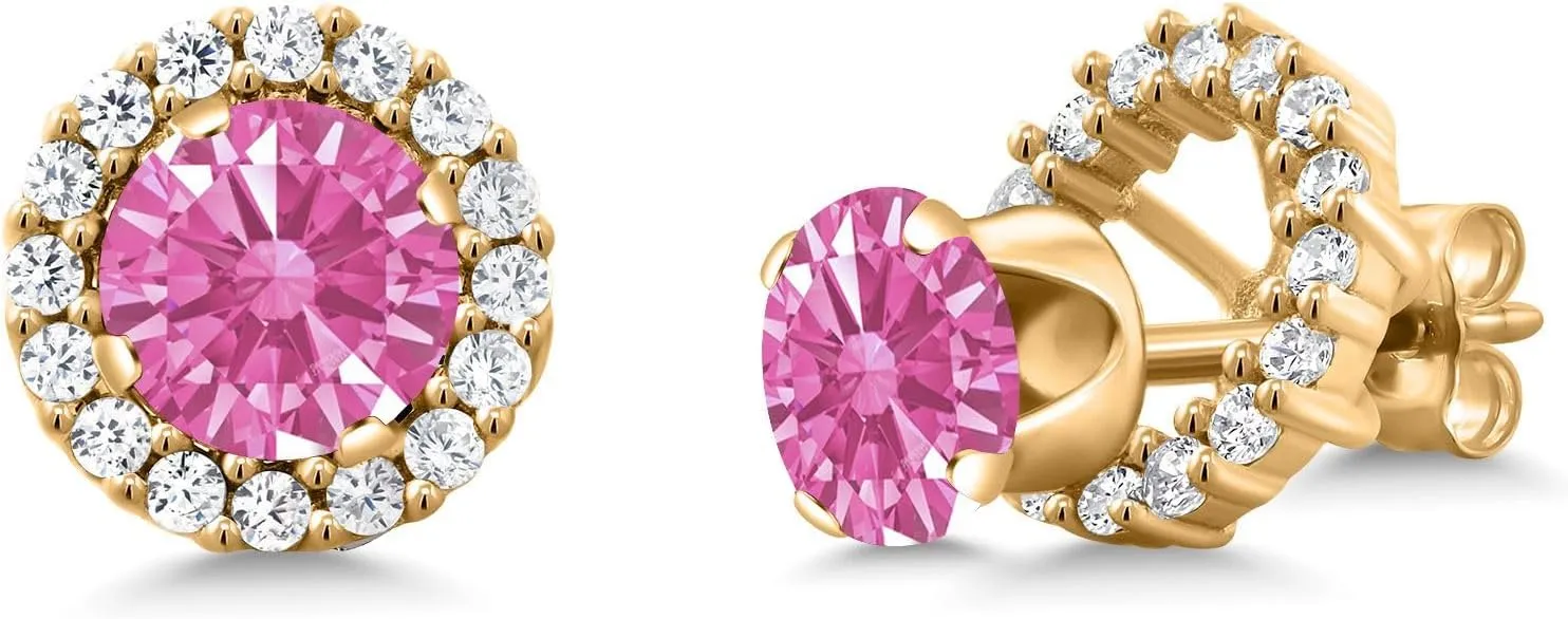 Gem Stone King 18K Yellow Gold Plated Silver Removable Jacket Stud Earrings Set with Pink Zirconia
