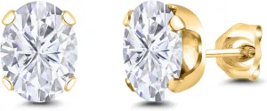 Gem Stone King 18K Yellow Gold Plated Silver Stud Earrings For Women Men Set Oval 3.00cttw Moissanite