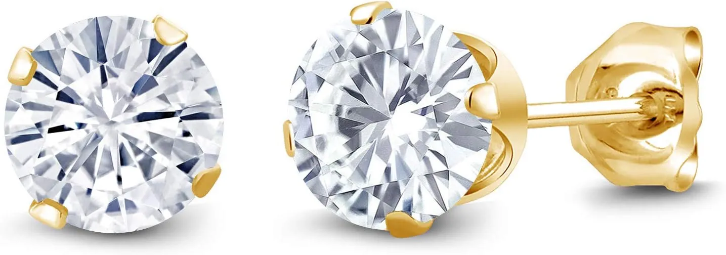 Gem Stone King 18K Yellow Gold Plated Silver Stud Earrings For Women Men Set Round 1.00cttw Moissanite