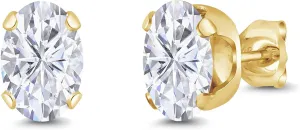 Gem Stone King 18K Yellow Gold Plated Silver Stud Earrings For Women Men Set with Oval 1.80cttw Moissanite
