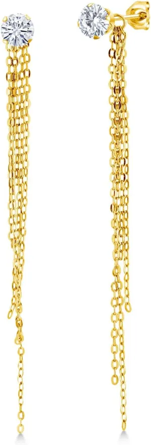Gem Stone King 18K Yellow Gold Plated Silver Stud Earrings Round Moissanite (1.00 Cttw)