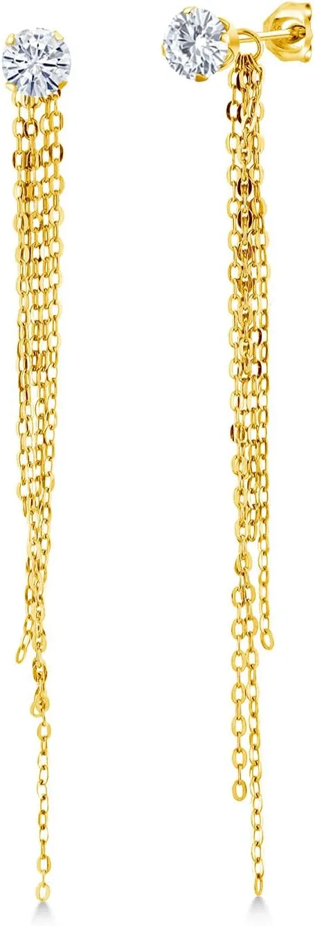 Gem Stone King 18K Yellow Gold Plated Silver Stud Earrings Round Moissanite (1.00 Cttw)