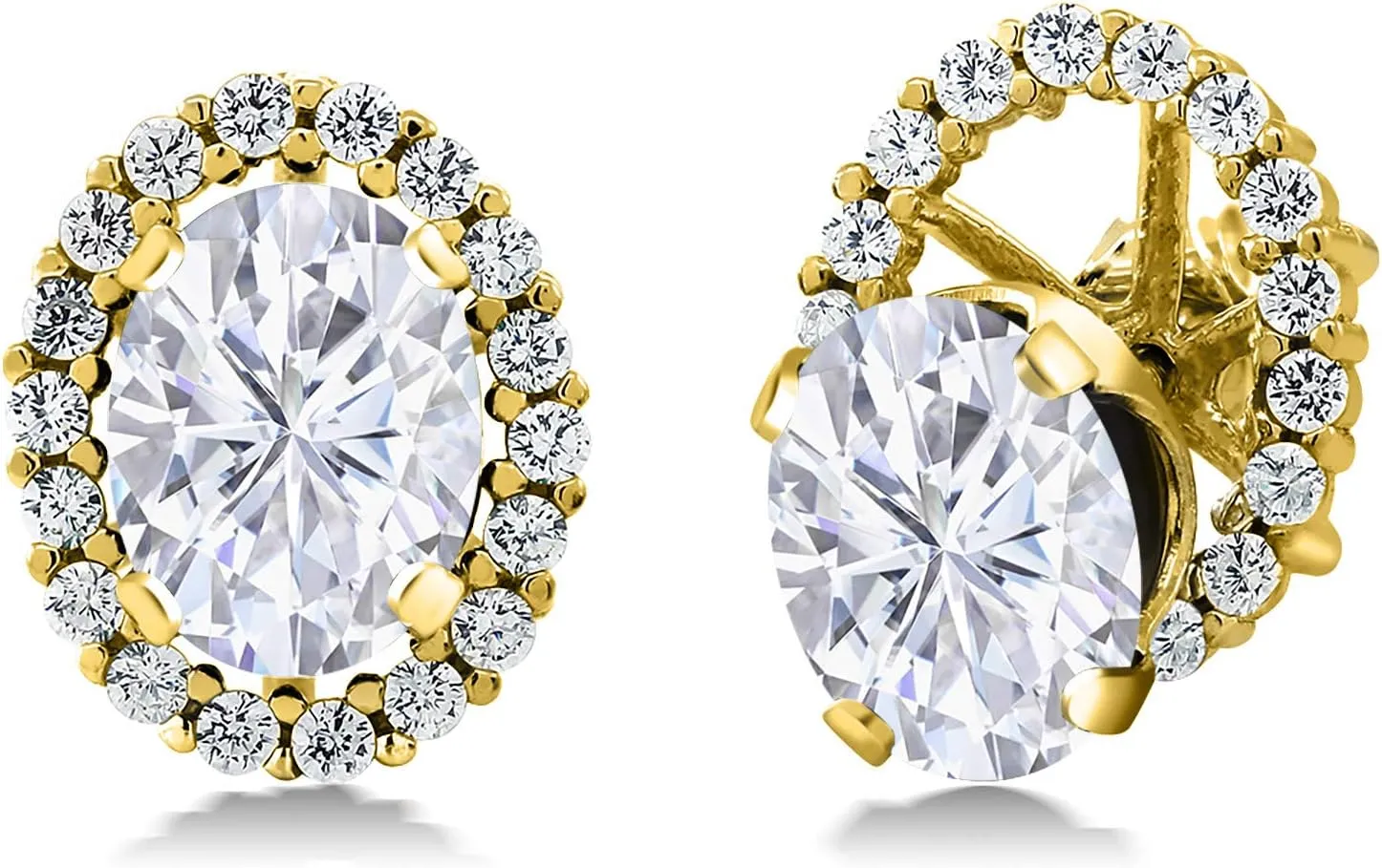 Gem Stone King 18K Yellow Gold Plated Silver Stud Earrings Set with Oval 3.52cttw Moissanite