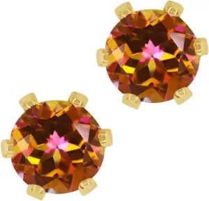 Gem Stone King 1.90 Ct Round Ecstasy Mystic Topaz Gold Plated 6-prong Stud Earrings For Women Men 6mm