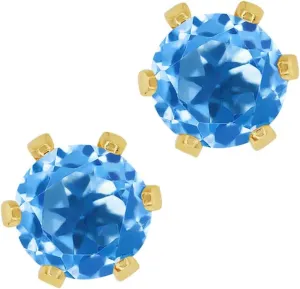 Gem Stone King 2.00 Ct Round Swiss Blue Topaz Gold Plated 6-prong Stud Earrings For Women Men 6mm