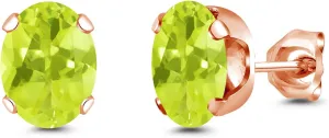 Gem Stone King 2.20 Ct 8x6mm Yellow Lemon Quartz Brass Rose Gold Plated Brass Stud Earrings For Women Men