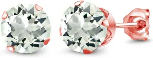 Gem Stone King 2.20 Ct Round 7mm Green Prasiolite 18K Rose Gold Plated Silver Stud Earrings For Women Men