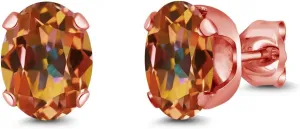 Gem Stone King 3.20 Ct Oval Shape Ecstasy Mystic Topaz 18K Rose Gold Plated Silver Stud Earrings For Women Men