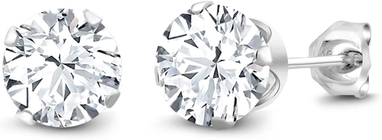 Gem Stone King 925 Sterling Silver White Cubic Zirconia CZ Stud Earrings For Women Men | 2.00 Cttw | Round Cut 6MM
