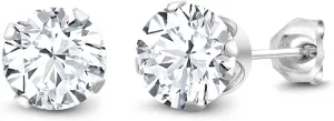 Gem Stone King 925 Sterling Silver White Cubic Zirconia CZ Stud Earrings For Women Men | 2.00 Cttw | Round Cut 6MM