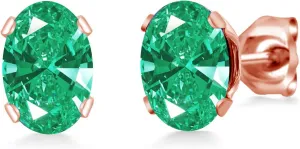 Gem Stone King Brass Rose Gold Plated Brass Stud Earrings For Women Men Set with Oval Green Zirconia