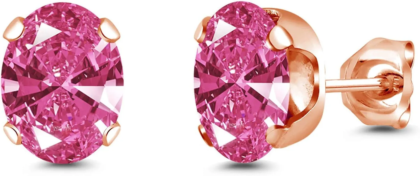 Gem Stone King Brass Rose Gold Plated Brass Stud Earrings For Women Men Set with Pink Zirconia