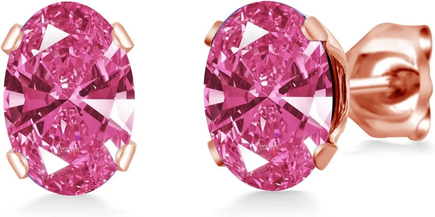 Gem Stone King Brass Rose Gold Plated Brass Stud Earrings For Women Men Set with Pink Zirconia