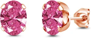 Gem Stone King Brass Rose Gold Plated Brass Stud Earrings For Women Men Set with Pink Zirconia