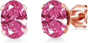 Gem Stone King Brass Rose Gold Plated Brass Stud Earrings For Women Men Set with Pink Zirconia