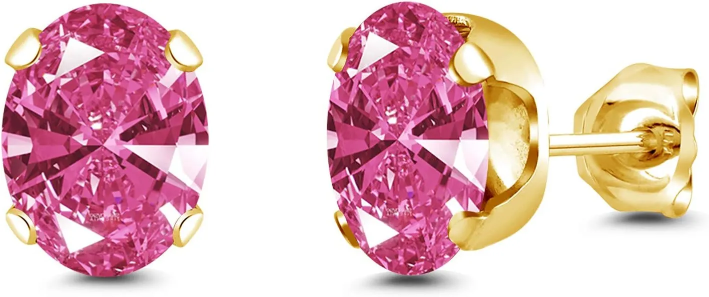 Gem Stone King Brass Yellow Gold Plated Brass Stud Earrings For Women Men Set with Pink Zirconia