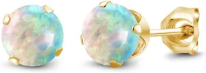 Gem Stone King Cabochon 5mm White Simulated Opal 18K Yellow Gold Plated Silver Stud Earrings For Women Men
