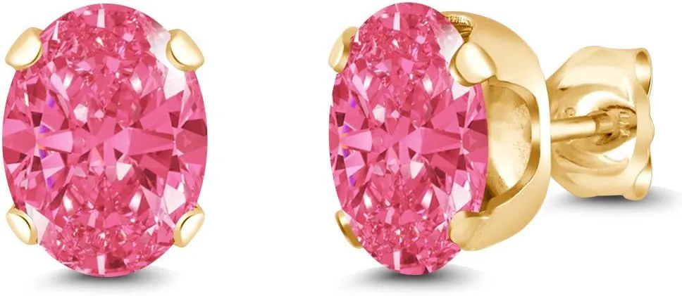 Gem Stone King Fancy Pink 18K Yellow Gold Plated Silver Stud Earrings Set For Women Men with Zirconia