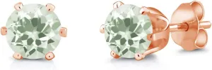 Gem Stone King Green Prasiolite Rose Gold Plated Stud Earrings For Women Men | 1.90 Cttw | Gemstone Birthstone | Round 6MM