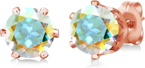 Gem Stone King Mercury Mist Mystic Topaz Gold Plated 6-Prong Stud Earrings For Women Men (2.00 Ct Round 6MM)